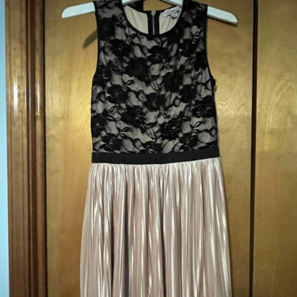 Black lace dress pleated gold skirt Roberta Medium